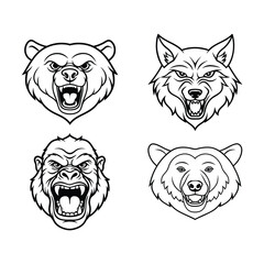 Set of animal heads line art illustrations