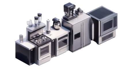 Isometric Illustration of Modern Kitchen Appliances: A Clean and