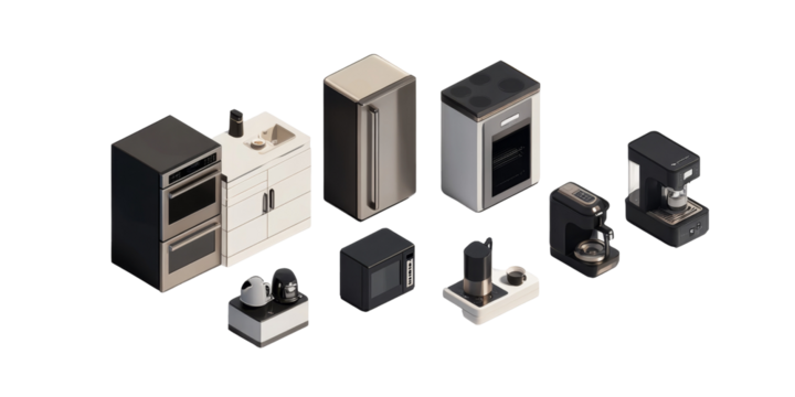 Isometric Illustration of Modern Kitchen Appliances