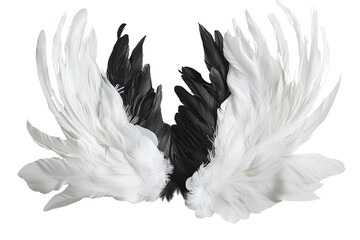 Obraz premium Elegant black and white feathered wings, perfect for artistic and creative projects, showcasing a blend of softness and strength.