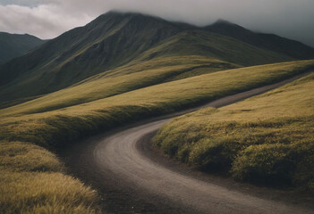 empty road picturesque mountain landscape, realistic illustration