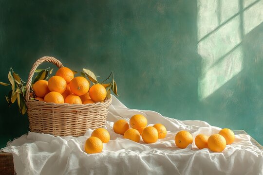 Orange fuit painting and one of them is sliced
