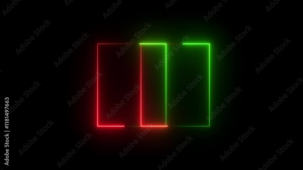 Aufkleber glowing neon rectangle and circle frame background animation on black background.