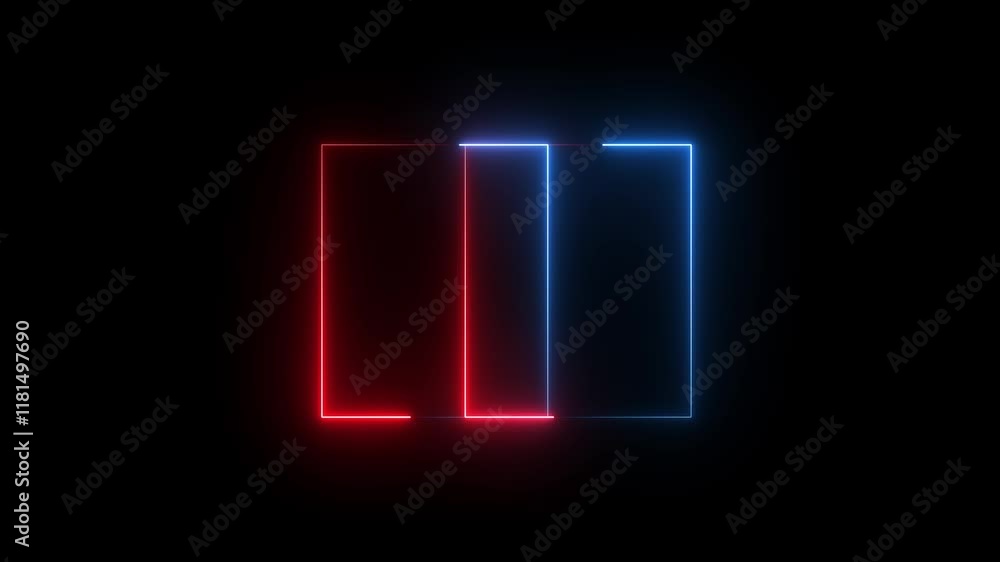 Aufkleber glowing neon rectangle and circle frame background animation on black background.