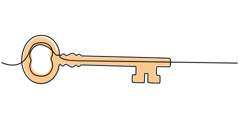 key continuous one line drawing, Key one line continuous drawing. Home key continuous one line illustration. Vector minimalist linear illustration, continuous line drawing of key vector illustration.
