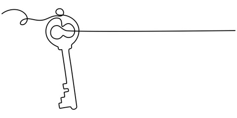 key continuous one line drawing, Key one line continuous drawing. Home key continuous one line illustration. Vector minimalist linear illustration, continuous line drawing of key vector illustration.