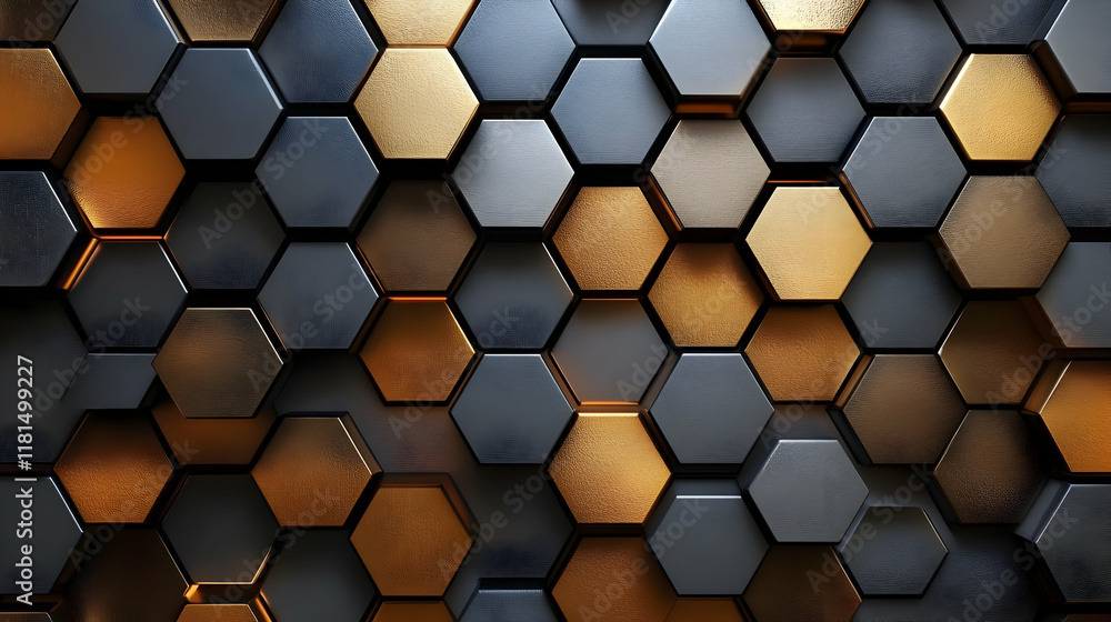 Poster gold and dark hexagonal pattern background