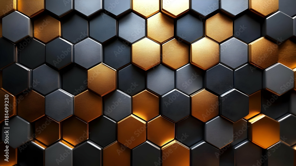 Poster gold and dark hexagonal pattern background