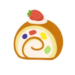 シンプルなかわいいフルーツロールケーキのイラスト
