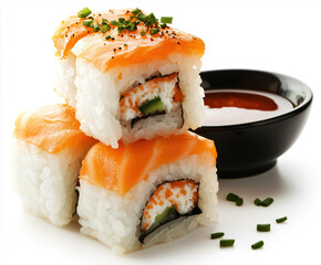 Neatly Stacked Sushi Rolls with Sauce