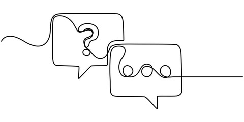 QNA vector icon set black filled and outlined style, continuous one line drawing, Help and Support Line Icon, Outline Vector Symbol Illustration, Question and Answer Chat Bubble Icon, Question colored