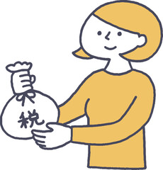 税金を納める若い女性単色