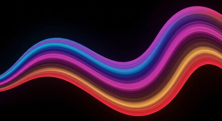 Abstract Neon Wave: Vibrant, multicolored neon stripes flow in a dynamic, wavy pattern against a stark black background, creating an energetic and visually captivating abstract design. 
