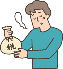 ため息をつきながら税金を納める若い男性