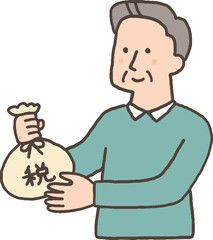 税金を納めるシニア男性