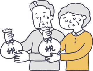税金を納めるのが辛いシニア男女単色