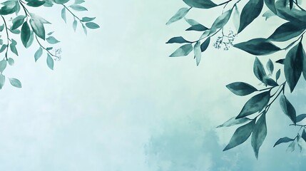 Watercolor Painting of Green Leaves on a Soft Background