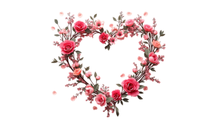 Heart-Shaped Floral Design For Valentine's Day Isolated On A Transparent Background (PNG).