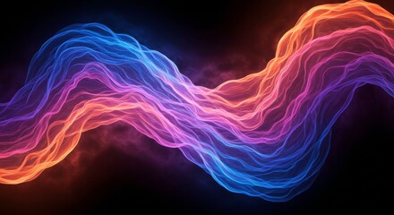 Fototapeta premium Abstract Flow: A mesmerizing abstract design of flowing lines, pulsating in vibrant hues of blue, pink, and orange against a dark background. It evokes a sense of dynamic energy and movement.