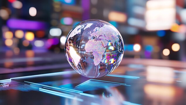 A transparent globe depicting Africa on a digital interface.