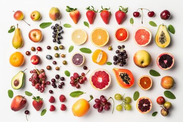 Vibrant Fruit and Veggie Arrangement on White Background