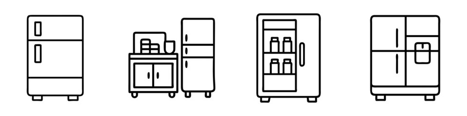 office fridge icon, office line art, office vector - simple black line art icon of office fridge perfect for logos, and office-themed designs.