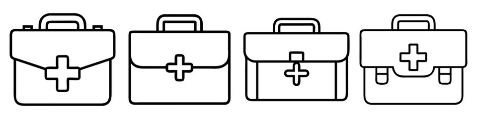 office first aid kit icon, office line art, office vector - simple black line art icon of office first aid kit perfect for logos, and office-themed designs.