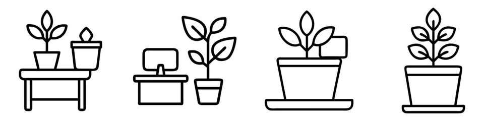 office plant icon, office line art, office vector - simple black line art icon of office plant perfect for logos, and office-themed designs.