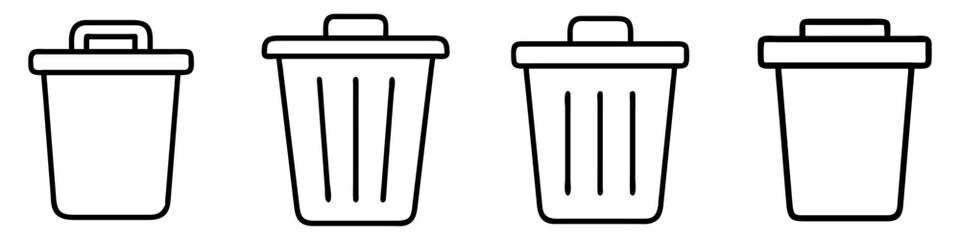 trash bin icon, office line art, office vector - simple black line art icon of trash bin perfect for logos, and office-themed designs.