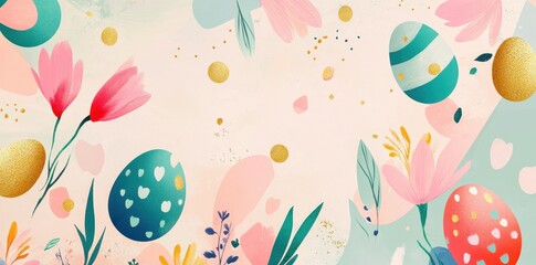 Abstract Easter Design Featuring Pastel Flowers and Eggs