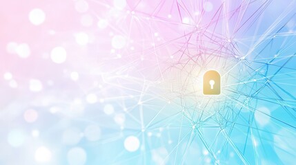 Network graphic with golden padlock, displaying pastel colors, symbolizing digital security, protecting online data and emphasizing cybersecurity significance