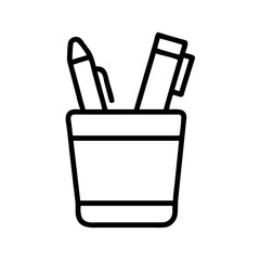 pen holder icon, office line art, office vector - simple black line art icon of pen holder perfect for logos, and office-themed designs.
