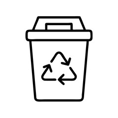 recycling bin icon, office line art, office vector - simple black line art icon of recycling bin perfect for logos, and office-themed designs.