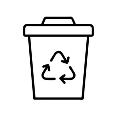 recycling bin icon, office line art, office vector - simple black line art icon of recycling bin perfect for logos, and office-themed designs.