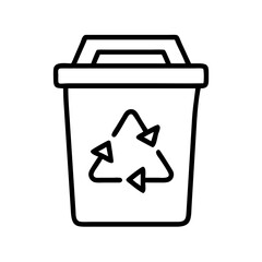 recycling bin icon, office line art, office vector - simple black line art icon of recycling bin perfect for logos, and office-themed designs.
