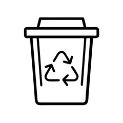 recycling bin icon, office line art, office vector - simple black line art icon of recycling bin perfect for logos, and office-themed designs.