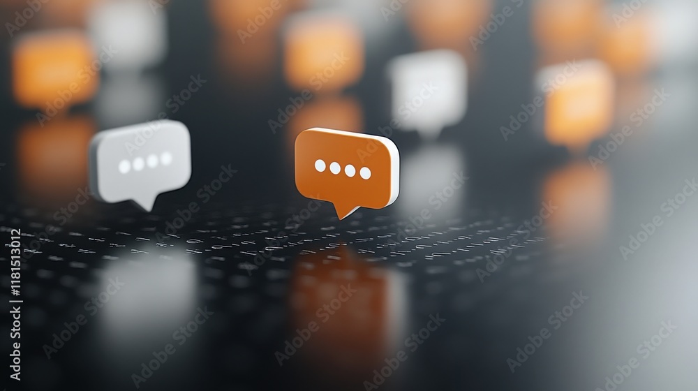 Poster modern digital communication concept with floating speech bubbles representing online interaction an