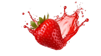 Strawberry with a splash of juice isolated on transparent background