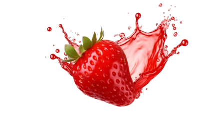 Strawberry with a splash of juice isolated on transparent background