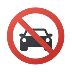 A Minimal No Parking Sign With A Red Circle And Crossed-Out Car Symbol Indicating Parking Restrictions Isolated on a Transparent Background (PNG).