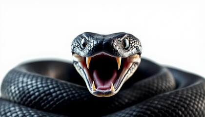 Black Mamba Striking Pose: A Close-Up of a Venomous Snake's Fangs