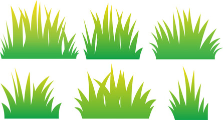 Set of black isolated grass gradient grass silhouettes on white background