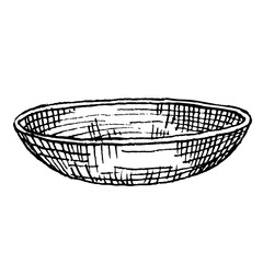 Obraz premium Plate, bowl, cup, vector illustration, hand drawn. Ceramic or glass plate. Salad bowl. Serving utensils Kitchen utensils