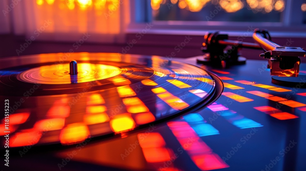 Poster dynamic closeup of a turntable platter creative laser effects home studio visual art artistic perspe