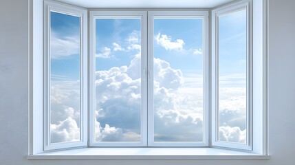 Naklejka premium A large, panoramic window offering a view of a clear white sky.