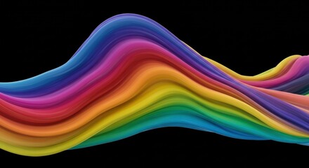 Rainbow Flow: A vibrant, abstract wave of rainbow colors flows dynamically against a black background, creating a mesmerizing visual experience. 