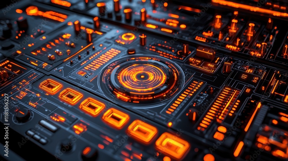 Aufkleber Dynamic bpm counter visualization futuristic audio studio digital art high-tech environment close-up view glowing interface for enhanced music production