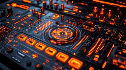 Obraz premium Dynamic bpm counter visualization futuristic audio studio digital art high-tech environment close-up view glowing interface for enhanced music production
