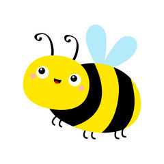Bee honeybee bumblebee icon. Cute cartoon kawaii funny character. Yellow black flying insect. Happy Valentines Day. Card Sticker print. Childish style. Flat design. White background. Isolated. Vector