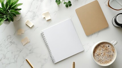 Collection of flatlay visuals including notebooks pens sticky notes and clipboards arranged on a clean white surface for versatile educational graphics